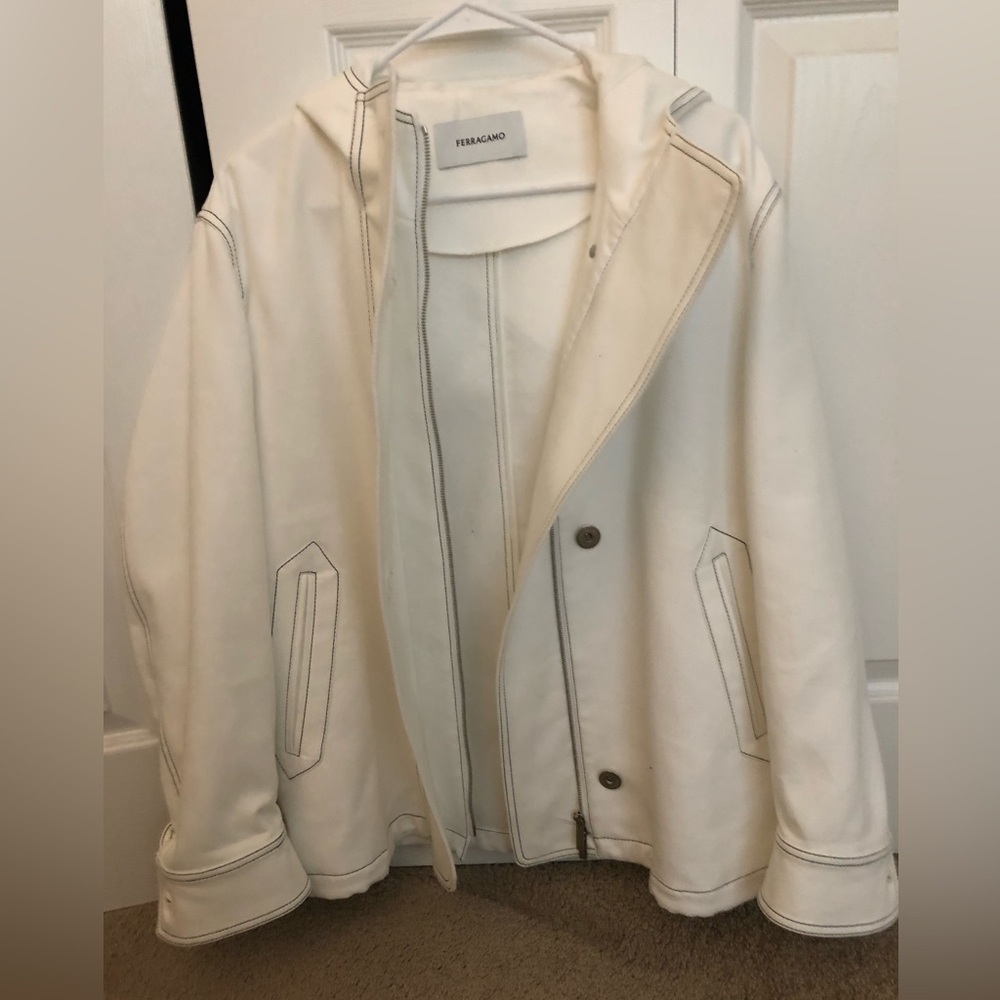 Salvatore Ferragamo White Jacket with Black Contrast Stitching